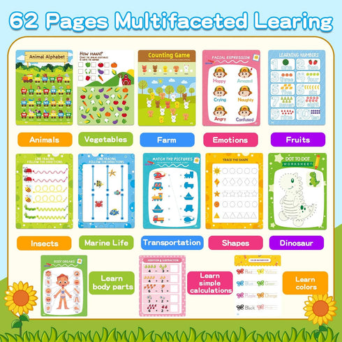 Preschool Learning Activities, 62 Pages Educational Workbook for Kids, Handwriting Practice, Montessori Toys, Autism Materials, Alphabet Learning,...