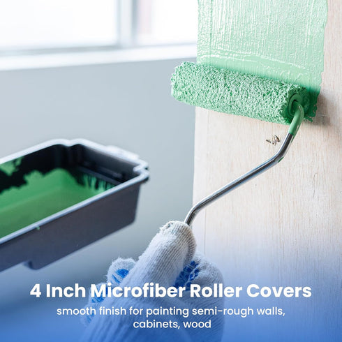 Mister Rui Microfiber Paint Roller Covers 4 Inch, 40 Pack Small Paint Roller Covers with Roller Frame Kit, Mini Paint Rollers for Painting Walls, ...