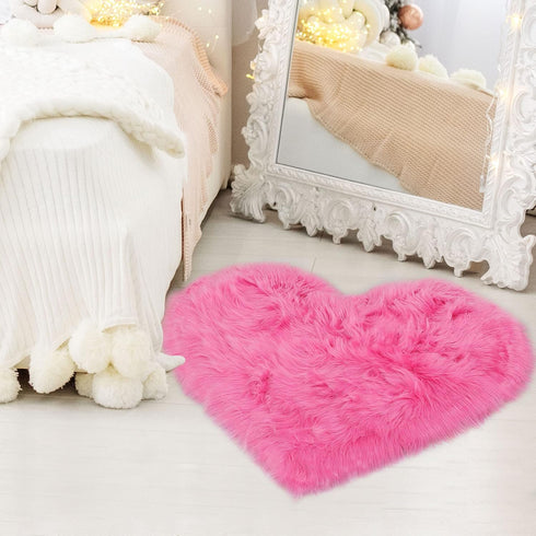 uxcell Heart Shaped Rugs for Bedroom,Small Aesthetic Carpet Girls,Cute Shaggy Floor Mirror Mat,Pastel Furry Throw Rug 2.3ftx3ft, Rose Red...
