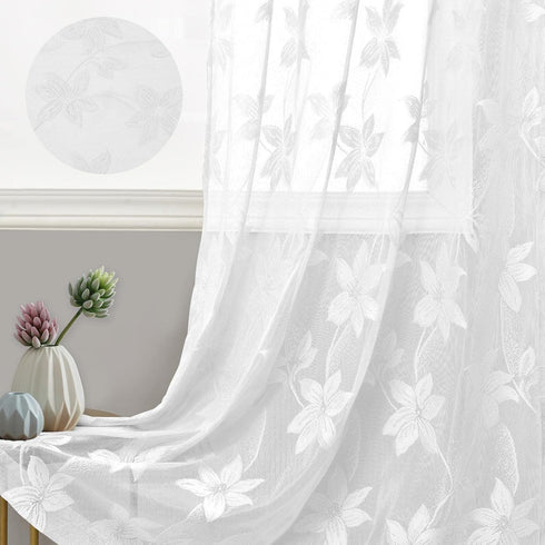 DWCN 2 Pack White Floral Lace Valances for Kitchen - Rod Pocket Half Window Sheer Curtains for Small Window Living Room Cafe, 42 x 18 inch, Lace W...