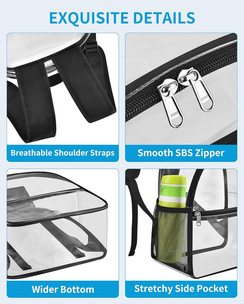 Paxiland Clear Backpack Stadium Approved 12×12×6 with Reinforced and Wider Shoulder Straps, Small Clear Bag for Schools, Concerts, Work, Festivals...