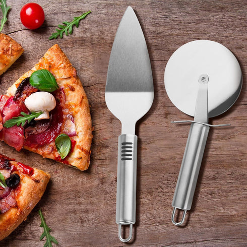 2 PCS Pie Server Pizza Cutter Wheel with Sharp Blade Stainless Steel Pizza Spatula Pie Cutter and Server Set with Comfortable Handle for Cake, Pie...