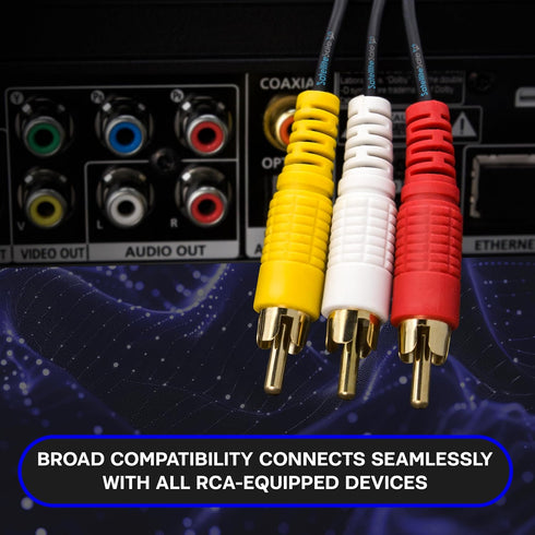 SatelliteSale 3 Male to 3 Male RCA Audio Video AV Composite Cable Universal Wire PVC Black Cord 3 feet...