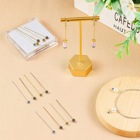 60 Pieces Head Pins for Jewelry Making Flower Beads Ball Pins 2.1 Inch with Clear Box for Jewelry Making Earring Bracelet DIY Accessories, Silver,...