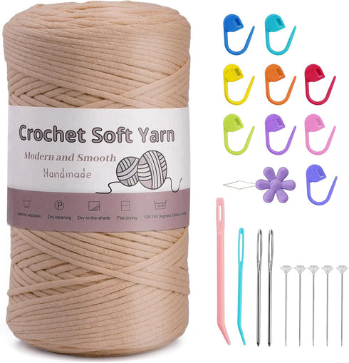 328 Yards Yarn for Crocheting,250g/8.81oz Brown Crochet Yarn,Soft Yarn for Crocheting Knitting with Stitch Markers,Blunt Needles Chunky Thick Cott...