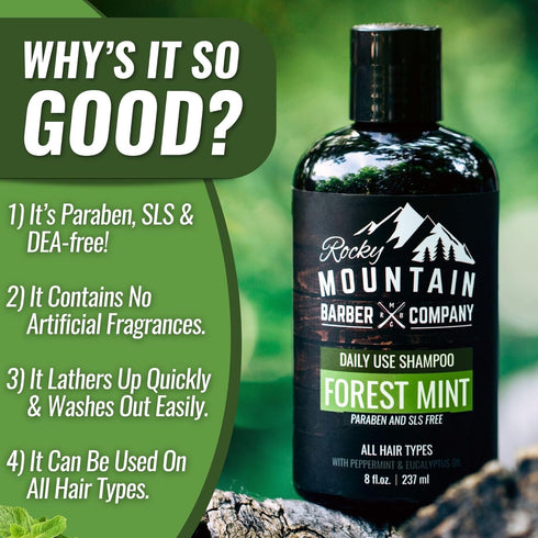 Rocky Mountain Barber Company Men's Shampoo - Tea Tree Oil, Peppermint & Eucalyptus for All Hair Types...