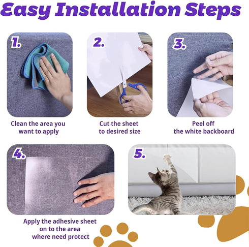 Cat Scratch Furniture Protector 6-Pack Cat Scratch Deterrent Tape - Extra Large Anti Cat Scratch Tape Anti Paws Anti-Scratch Clear Plastic Tapes P...