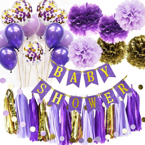 Purple Gold Baby Shower Decorations Qian's Party Purple and Gold Princess Birthday Party Decorations Purple Princess Baby Shower Confetti Purple &...