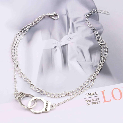 Layered Ankle Bracelet Cuban Link Chain Anklet Handcuffs Anklet Silver Summer Beach Barefoot Sandals Foot Jewelry for Women Teen Girls...