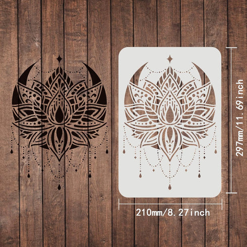 FINGERINSPIRE Lotus Stencils 11.7x8.3 inch A4 Plastic Flowers Drawing Painting Stencils Mandala Flower Wall Stencils Reusable Stencils for Paintin...