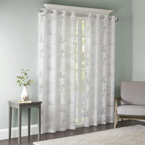 Madison Park Semi Sheer Single Curtain Modern Contemporary Botanical Print Out Design, Grommet Top, Window Drape for Living Room, Bedroom and Dorm...