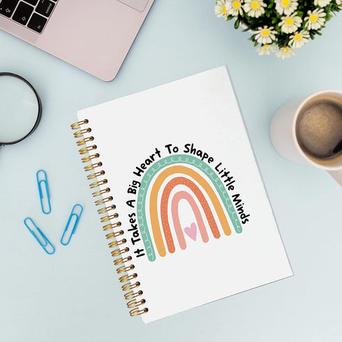 Teacher Appreciation Gifts Spiral Notebook Journal 5.5 x 8.3 inches,It Takes a Big Heart to Shape Little Minds Boho Rainbow Lined Hardcover Spiral...