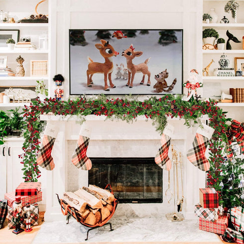 DearHouse 6FT Red Berry Christmas Garland with Pine Cone Garland Artificail Garland Indoor Outdoor Garden Gate Home Decoration for Holiday Winter ...