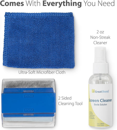 Universal Screen Cleaning Kit, Microfiber Cloth + 2 Sided Brush + Non-Streak Solution Spray [for TV, Laptops, PC Monitors, Smartphones, Tablets, C...