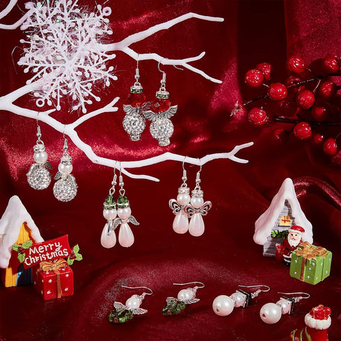 SUNNYCLUE 1 Box DIY 10 Pairs Christmas Themed Handcraft Snowman Earrings Making Kit Angel Wing Beads for Jewelry Making Czech Faceted Glass Bead F...