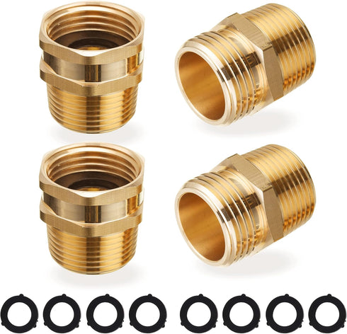 Garden Hose Connector, 3/4'' GHT Female and Male to 3/4'' NPT Male, Metal Brass Water Hose to Pipe Thread Adapters and Fittings...