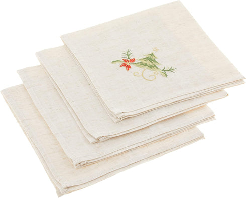 SARO LIFESTYLE 1710.N20S Embroidered Christmas Tree Design Linen Blend Napkin - Set of 4, Natural, 20"...