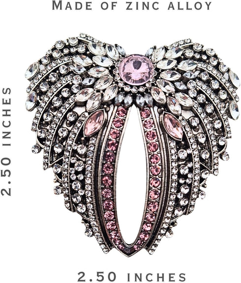 Large Angel Wings Brooch Pin For Women Silver Pink Rhinestone for Jackets, Vests, Coats, Bag Accessories...