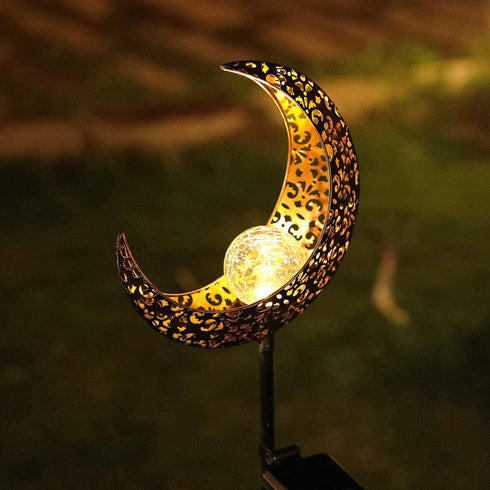 Garden Solar Light Outdoor Decorative, Moon Crackle Glass Globe Stake Metal Lights?Waterproof Warm White LED for Pathway, Lawn, Patio, Yard...
