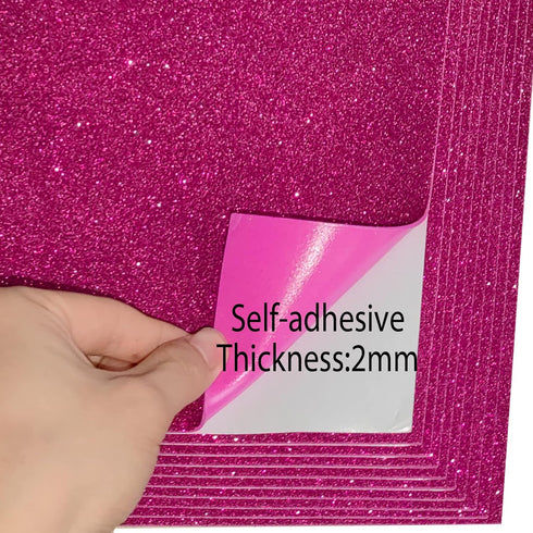 Rose Red Sticky Glitter Foam Sheets, 10 Packs Thick Self-Adhesive Sparkle EVA Paper Stickers for School Projects, 30 x 20cm (Rose Red)...