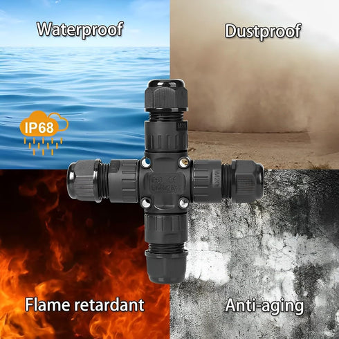 IP68 Outdoor Waterproof Electrical Wire X-Shape Connector for 5-12mm Wire Diameter, (Max 24A, 450V), 4 Way (3 Pin)...