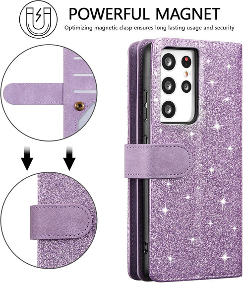 UEEBAI Wallet Case for Samsung Galaxy S21 Ultra 5G, Retro 9 Card Holder Slots Zipper Pocket PU Leather Handbag Cover Magnetic Closure Kickstand wi...