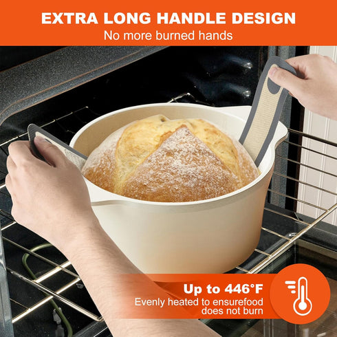 Silicone Bread Sling Dutch Oven Liner, Non-Stick & Easy Clean Reusable Oval and Round Silicone Bread Baking Mat with Long Handles, Easy to Transfe...
