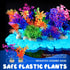 Jexine 100 Pcs Fish Tank Rocks Glow Blue, Fish Tank Stones Accessories Gravel with 10 Pack Artificial Aquatic Plants Fish Tank Plants Plastic Cora...