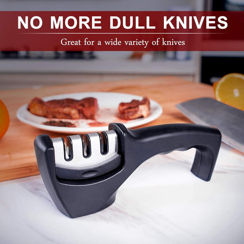 Kitchen Knife Sharpener - Professional Handheld 3 Stage Sharpening Tool for Chef Knives with Diamond, Tungsten & Ceramic Rods Includes Cut Resista...