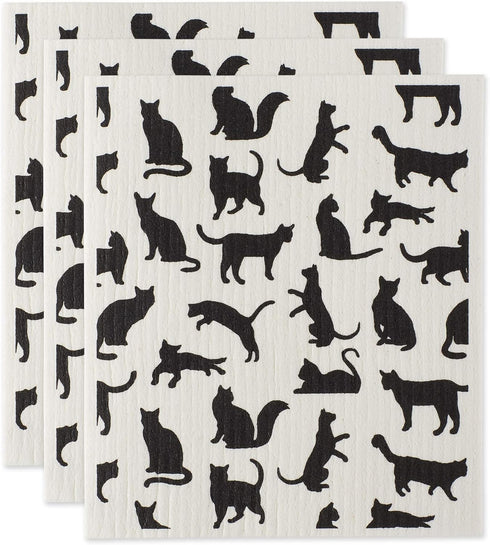 DII Swedish Dishcloths for Kitchen & Cleaning, Reusable, Machine Washable & Dishwasher Safe, Biodegradable, 7.75 x 6.75, Cats, 3 Piece...