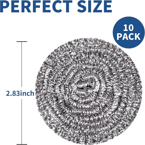 Stainless Steel Scrubber Scrubbing Scouring Pad Magic Eraser Sponges Clean Pot Pan and Broiler Rack Steel Wool for Kitchen Bathroom (10Pcs Metal S...