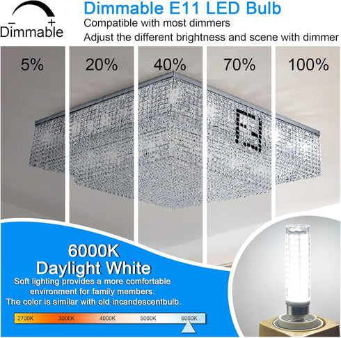 E11 LED Bulb Dimmable,100W Halogen Bulbs Equivalent,T4 Mini Candelabra LED Bulb Dimmable 10W 1000LM,Daylight White 6000K,120V 75W 100W JDE11 LED f...