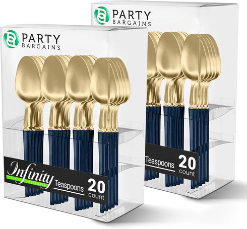 Party Bargains Disposable Plastic Navy Gold Teaspoons, Infinity Modern Design Utensils, 40 Pack...