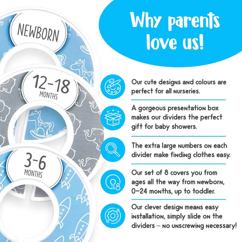 Baby Closet Dividers (Baby Blue) by Eli with Love – Set of 8 Baby Closet Size Dividers for Boys – Ideal Baby Clothes Dividers for Closet – Helps O...