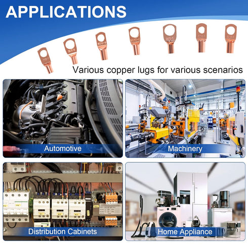 Copper Wire Lugs AWG12 10 8 6 Gauge Wire Connectors, SQQHXX Heat Shrink Set, with 30Pcs Battery Cable Ends Ring Terminals Connectors and 30Pcs Hea...