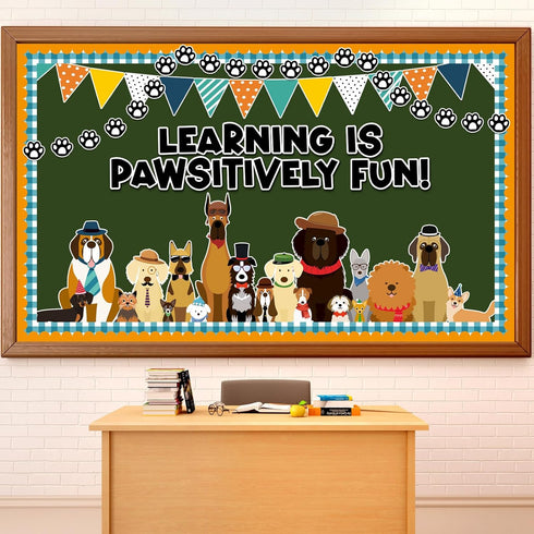 75 PCS Pet Classroom Bulletin Board Decorations Puppy Bulletin Board Decorations Cute Dog Paw Cutouts Learning is Pawsitively Fun Bulletin Board S...