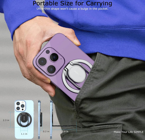 Magnetic Phone Grip Holder Kickstand, Gym Double Adjustable Finger Ring Grip and Stand, Compatible with PopSockets MagSafe Ring Removable for iPho...