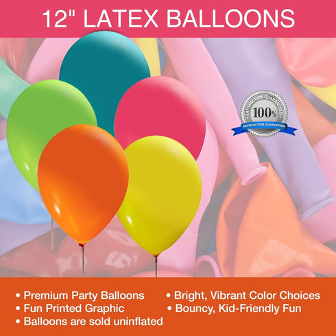 Tropical Assorted Balloons (Standard) - 12 Inch Latex (50 Pieces) for Birthday Parties or Any Other Event Use - Fill with Air or Helium...