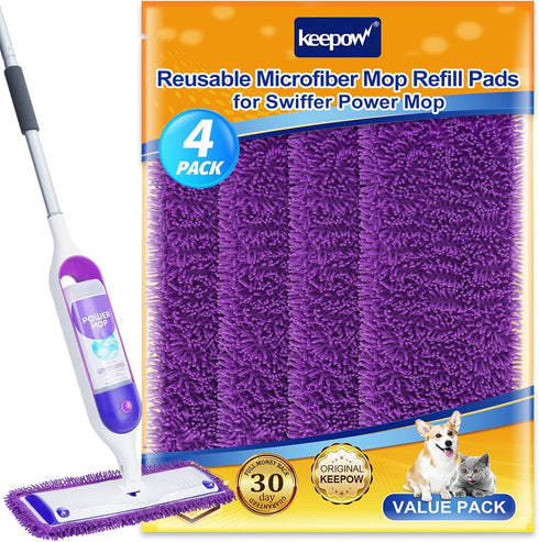 KEEPOW Reusable Power Mop Refill Pads Compatible with Swiffer PowerMop, Microfiber Power Mop Refills, Power Mop Pads for Hardwood Floor Cleaning, ...