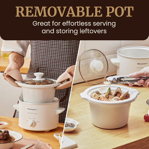 Elite Gourmet MST-250XW Electric Slow Cooker Ceramic Pot Adjustable Temp, Entrees, Sauces, Stews & Dips, Dishwasher Safe Glass Lid & Crock...
