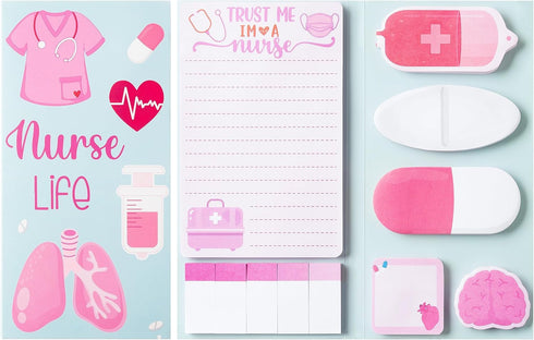 Pink Nurse Gift Sticky Notes Set - 550 Sheets Cute Medical Essentials Self-Stick Notes Page Memo Pads for Nursing Student Women Girls Friends Hosp...