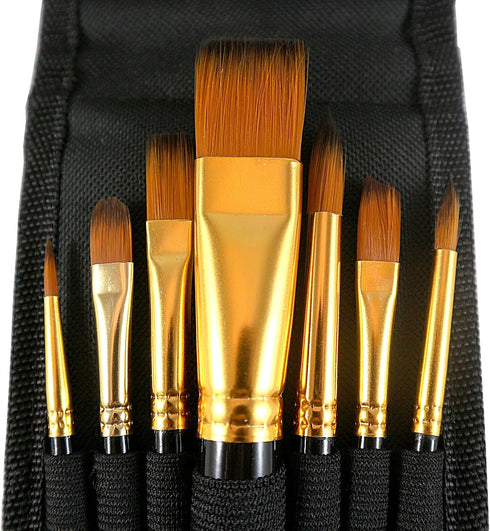 Paint Brush Set, 7 Artist Brushes for Painting with Acrylic, Gouache, Oil and Watercolor. Professional Art Quality on Canvas, Wood, Face and Model...