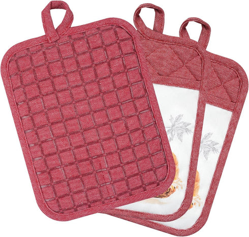 Pot Holders Set of 3 Silicone Printing Non Slip Heat Resistant, Yarm-Dyed Hot Pads Cotton Home Kitchen Cooking Barbecue Microwave Women Men Machin...