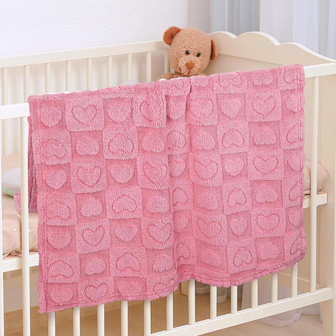Plush Soft with Heart Checkered Baby Blanket,Fleece Infant Toddler Blankets for Girls Boys,Warm Lightweight Breathable Newborn Receiving Blankets ...