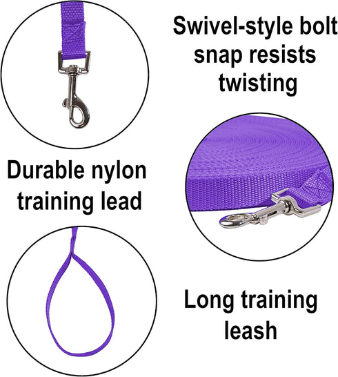 Hi Kiss Dog/Puppy Obedience Recall Training Agility Lead - 15ft 20ft 30ft 50ft 100ft Training Leash - Great for Training, Play, Camping, or Backya...