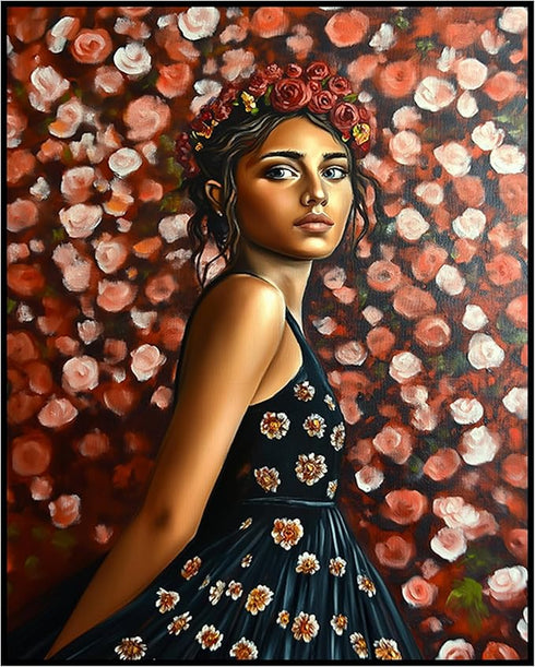Posterizer 1 pcs-classic oil painting inspired woman with flowers 3-Retro Art-Collectibles & Fine Art-Decor for Home & Office- unframed wall art...
