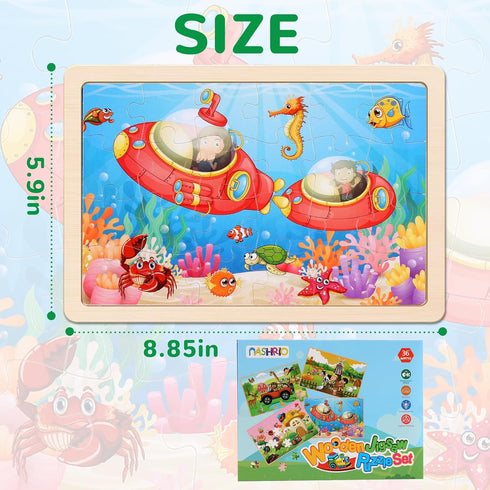 Wooden Puzzles Toys for Kids Ages 3-5, Set of 4 Packs with 20-Piece Farm, Animals Theme Wood Jigsaw Puzzles, Preschool Educational Brain Teaser To...