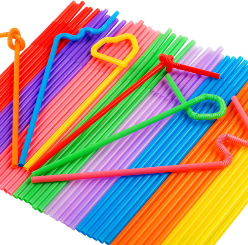100 Pcs Colorful Flexible Plastic Straws, Disposable Bendy Straws, 10.2" Long and 0.23'' Diameter, BPA-Free...
