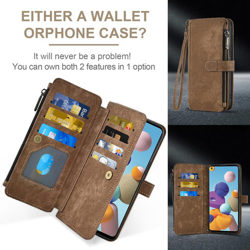 Asuwish Phone Case for Samsung Galaxy A21 Wallet Cover and Tempered Glass Screen Protector Leather Flip Credit Card Holder Stand Lanyard Wrist Str...