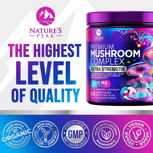 Mushroom Supplement Powder - 11 in 1 Complex Nootropic & Adaptogens Blend, Organic Mushroom Powder, Lions Mane, Cordyceps, Reishi, Chaga, Turkey T...